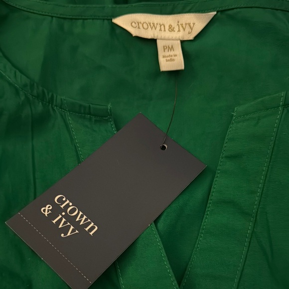 Crown & Ivy Flutter Sleeve Shirred Waist Tiered Maxi Dress Green Petite M - Picture 5 of 5